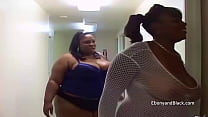 Supersized ebony duo with foul mouths work a white mans cock